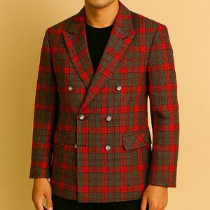 Red and Gray Plaid Blazer SZ 7